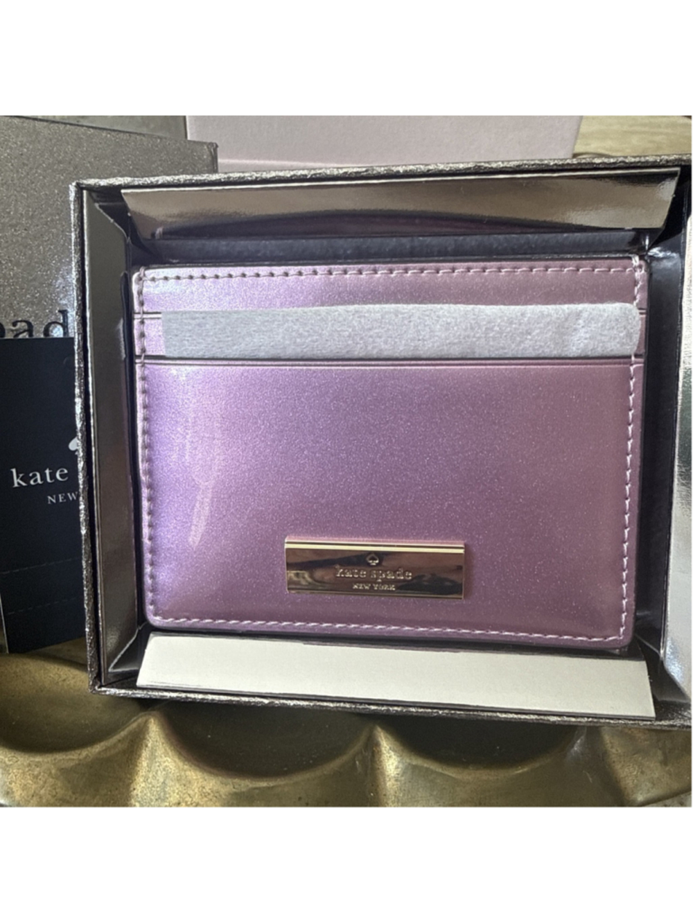 Kate Spade Kenzie Patent Large Slim Cardholder Wallet Quartz Pink NEW Gift Box